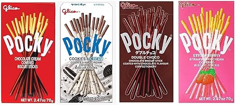 Pocky Sticks Variety Pack Coverd With Crunchy Biscuit, Chocolate, Strawberry, Double Chocolate, Cookies & Cream, Each 70Gm Pack Of 4