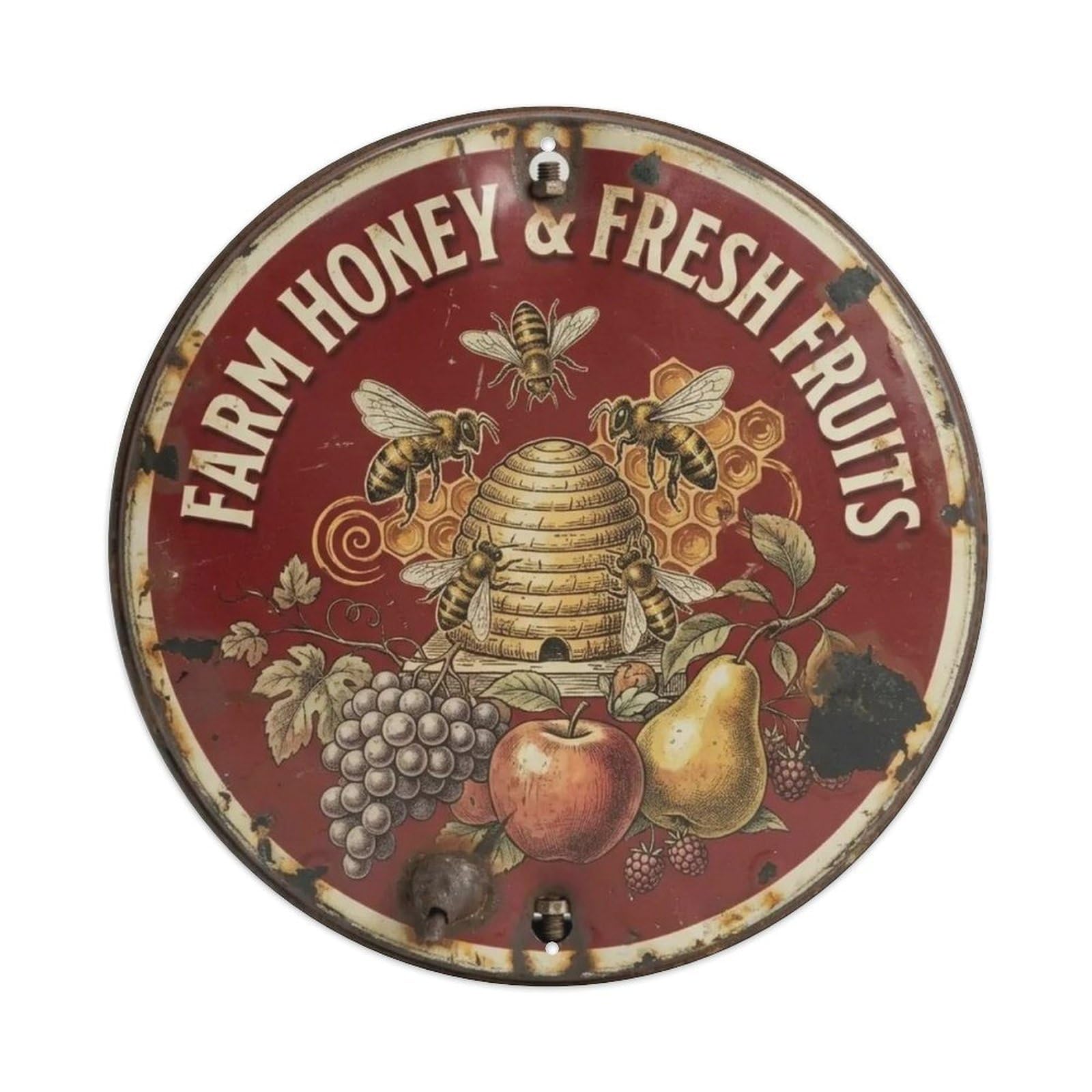 Farm Honey And Fresh Fruits. Metal Tin Sign Plaque