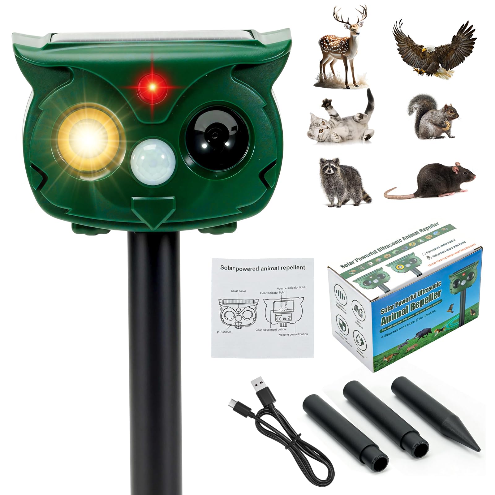 Ultrasonic Animal Repeller UK,Cat Repellent for Gardens UK,Waterproof,Solar Cat Repellent Ultrasonic with Gardens with PIR Motion Sensor & Flashing Light,Repelling Foxes, Squirrels, Pigeons, Rodents-image-40