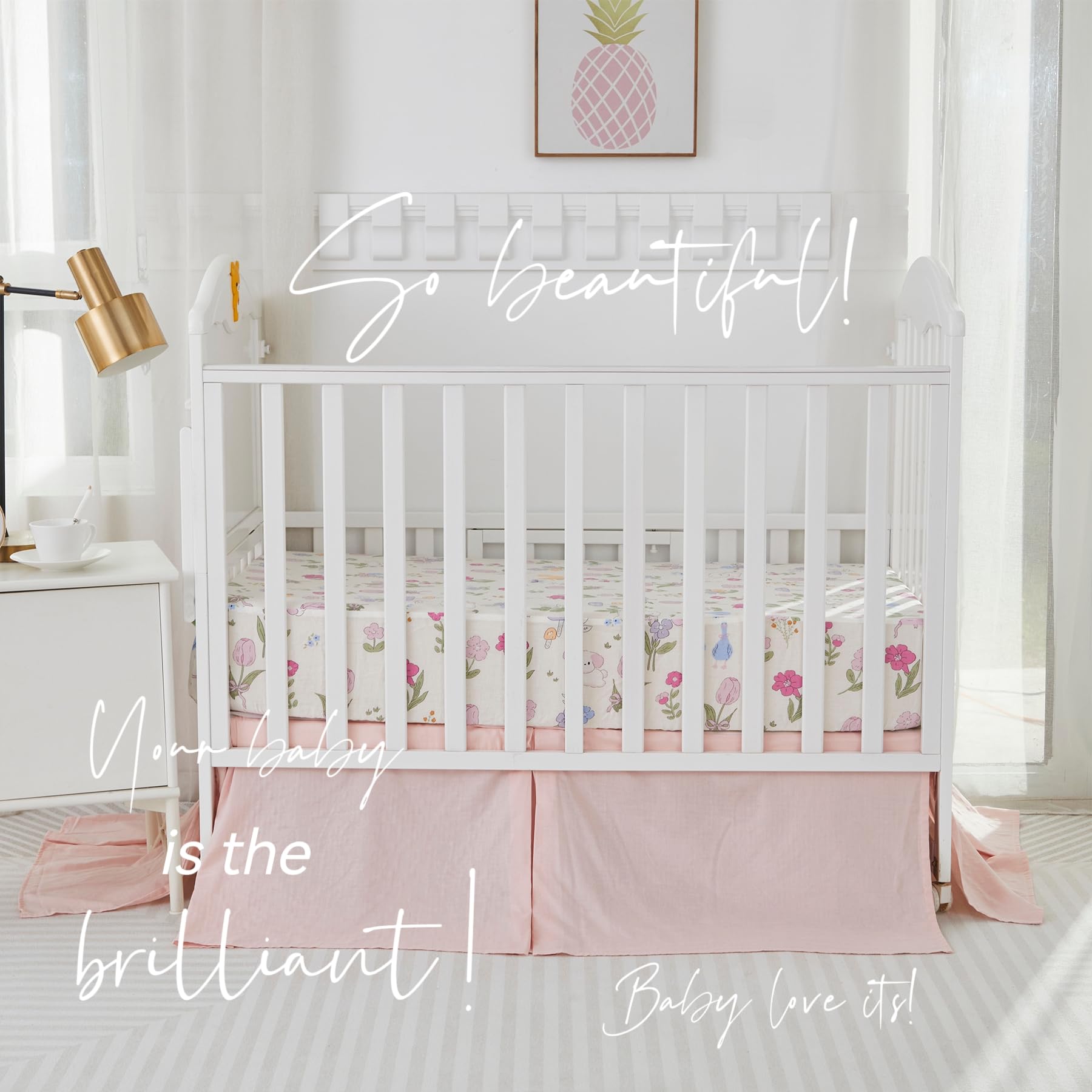 Brandream Set di biancheria da letto per culla in mussola di cotone, per bambine, con stampa di fiori selvatici, set di biancheria da letto per la cameretta dei bambini, leggero, morbido e