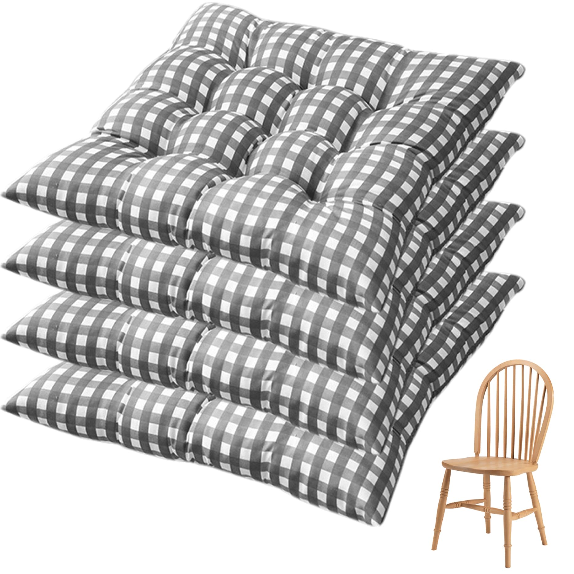Cojines de silla para comedor y casa de té juego de 4 almohadillas con lazos de fijación