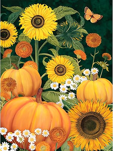 RICUVED Pintura artística de diamantes, kit de pintura de diamante de calabaza para adultos, flores de girasol, diamantes, arte de gemas 5D, taladro