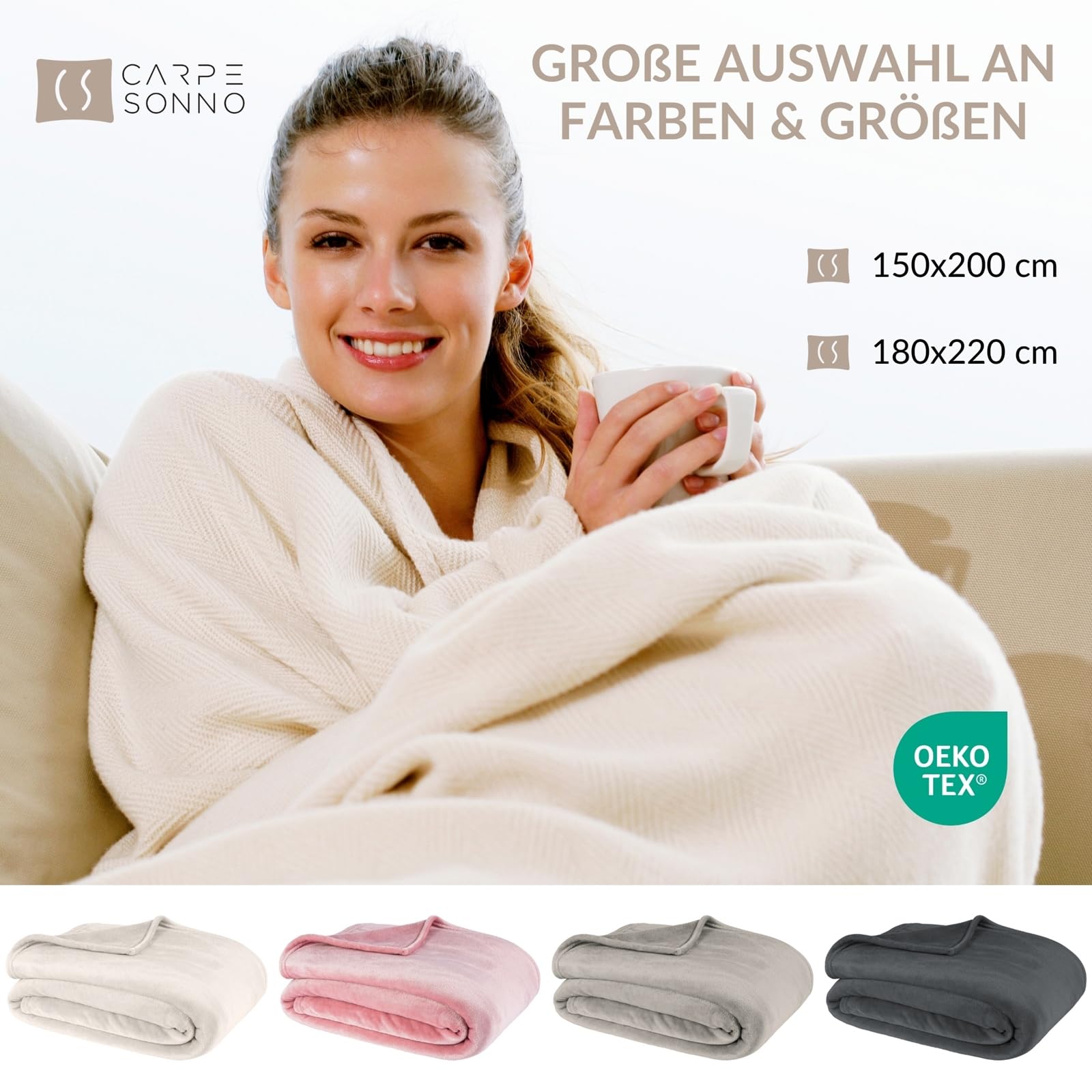 Carpe Sonno XXL Kuscheldecke Flauschig Decke Beige Creme | Fleecedecke 180x220 Wohndecke Bettüberwurf Wohnzimmer Couch Sofa Überwurf Blanket