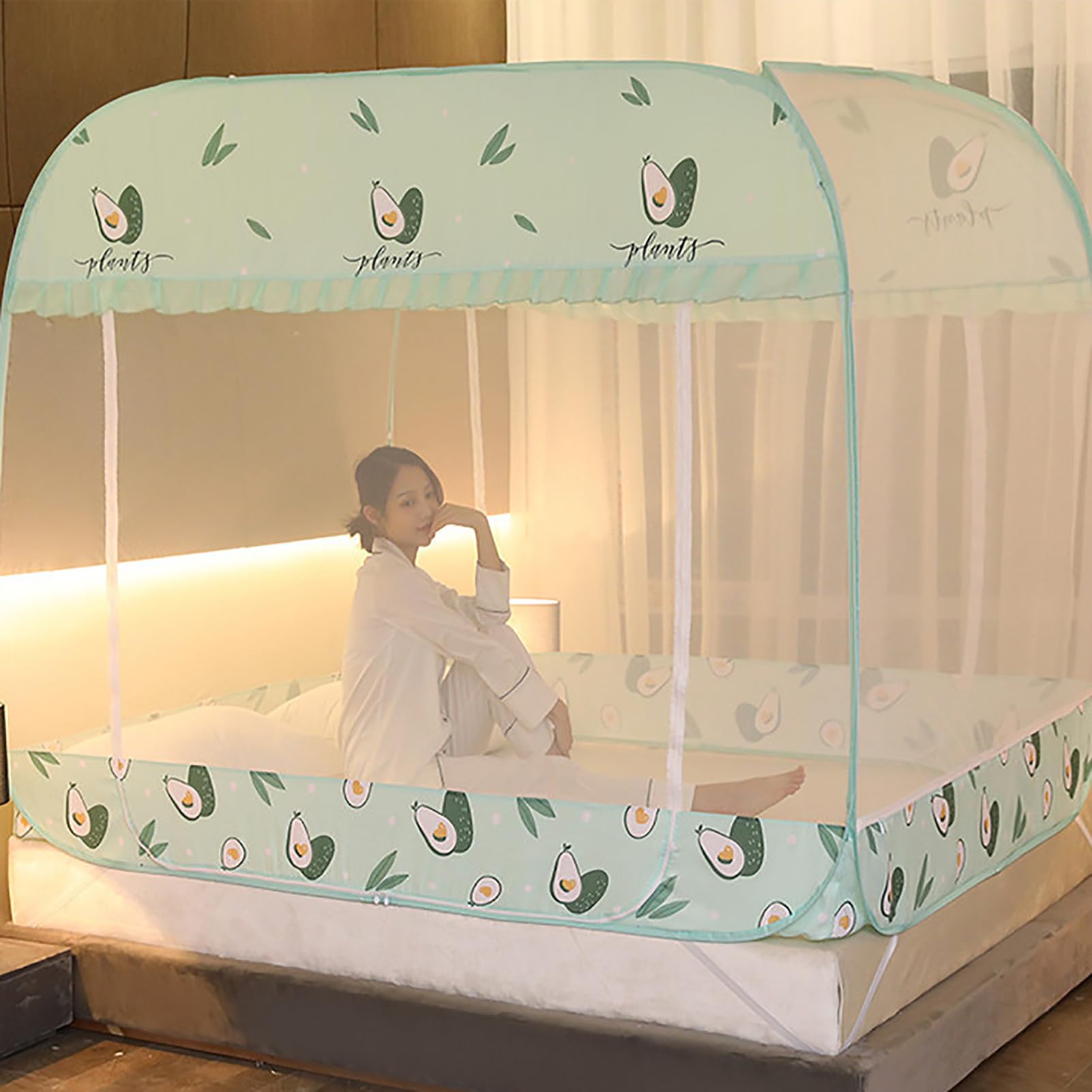Tenda con zanzariera Pop-up, baldacchino per Letto Pieghevole, Doppia Porta con Fondo del Letto, punture di zanzara da Viaggio per Campeggio all'aperto, Verde, 2.0m*2.2m