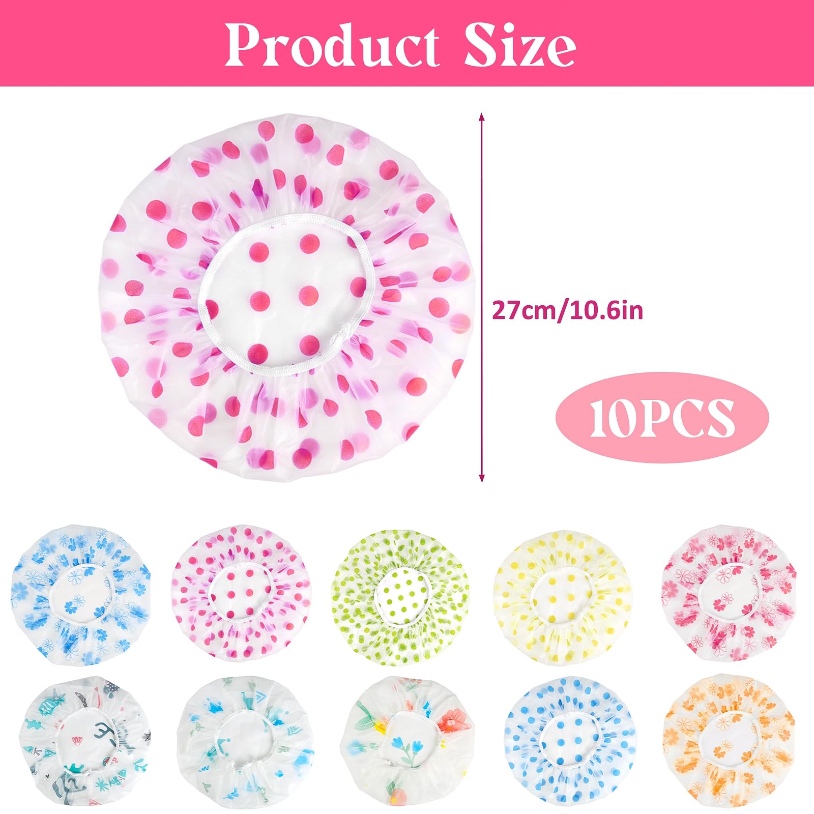 GUOYIHUA Pack of 10 Shower Caps, Reusable Shower Caps, Waterproof Elastic Shower Cap, Colour Shower Caps for Home Hotel - Image 3