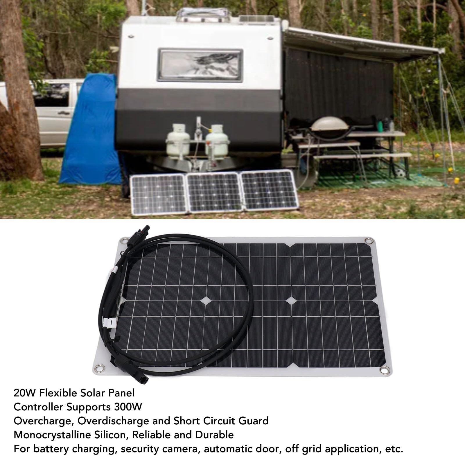 Sorandy 20 W Monokristallines Solarpanel, Hocheffiziente, Flexible Solarladeplatine für Outdoor-Überwachungskameras, Netzunabhängige 12-V-Batterie