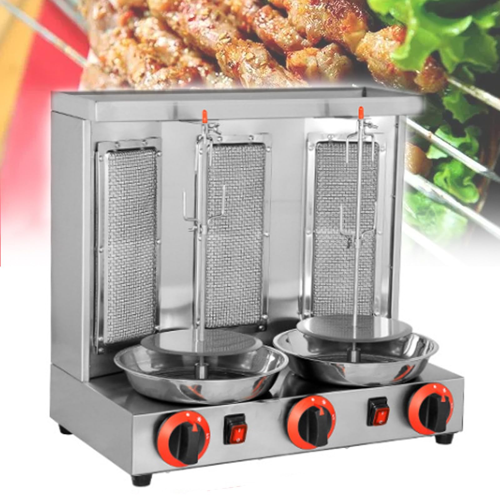 Máquina De Kebab, Parrilla De Horno Vertical De Gas, Horno Giratorio Vertical De Encimera, Bandeja Recogedora De Carne, Equipo De Combustible De Gas, Para Cocina Comercial Y Doméstica,Silver-B