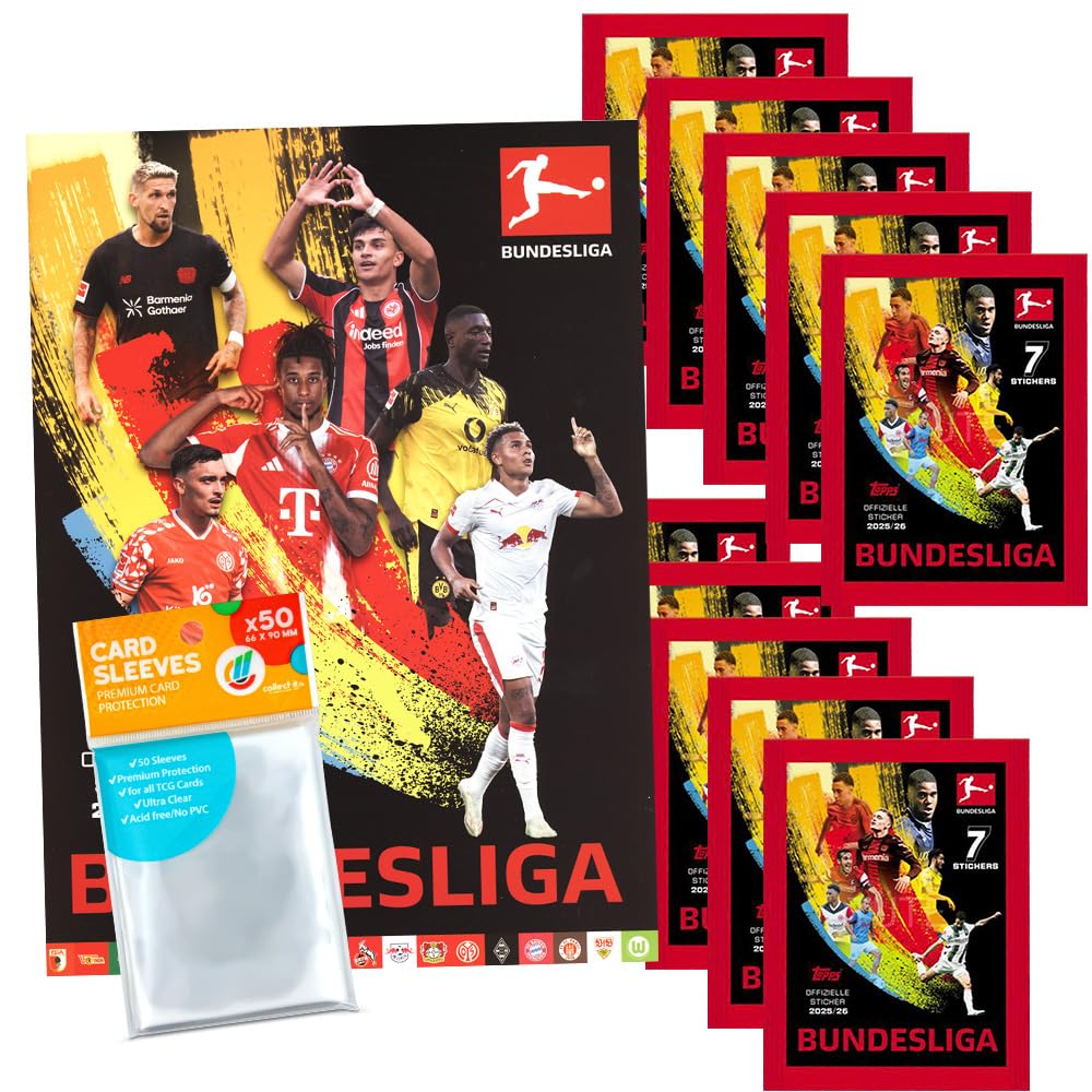 Bundle mit Topps Bundesliga Sammelsticker 2025/2026-1 Album + 10 Tüten + exklusive collect-it Hüllen