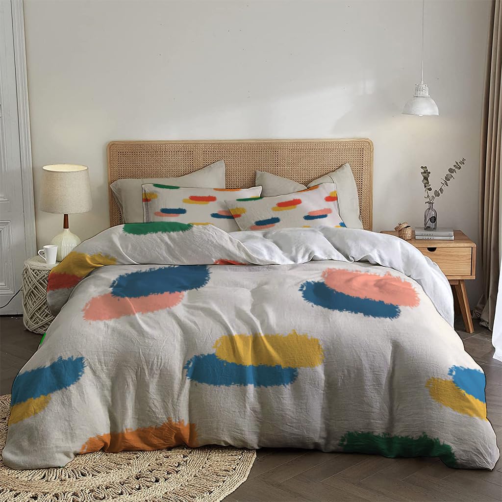 NIBAINLO 布団カバーカラフルなブロブブラシストロークレトロスタイル落書き 肌に優しい ピーチスキン加工 掛け布団カバー 和式 洋式 あったか 布団カバーセット リバーシブル ホームステイ ホテル 家庭兼用