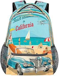 Mochilas de viagem para laptop para mulheres homens verão praia Califórnia carro resistente à água mochilas escolares leves para adolescentes meninas/meninos, mochila casual para viajar, acampar, caminhar, Multicor, Medium, Mochilas Daypack
