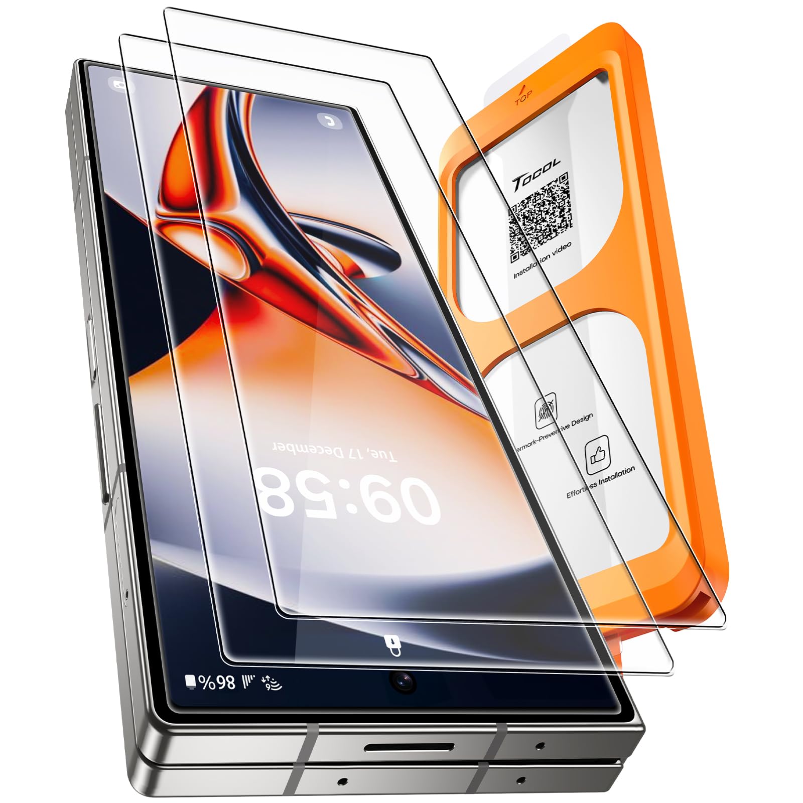 TOCOL2 Pack for Samsung Galaxy Z Fold 7 Screen Protector, Instant Installation, 14FT Military Grade Shatterproof, 9H+ Hardness Tempered Glass, Case Friendly, HD Clear Anti-Scratch Anti-FingerprintGlobal Recycled StandardGlobal Recycled StandardGlobal Recycled Standard