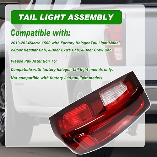 Miniatura 2 de Luz trasera de la lámpara trasera del lado del conductor, halógena, sin bombilla, luces traseras izquierdas, luz de freno compatible con GMC Sierra