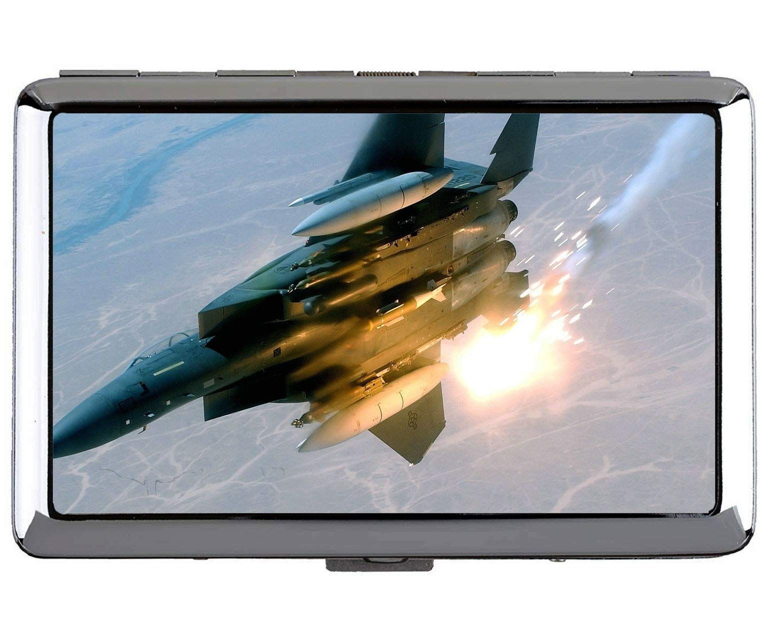 Cigarette Case King Size,Flying F 15 Fighter Business Card Holder Case Storage Box