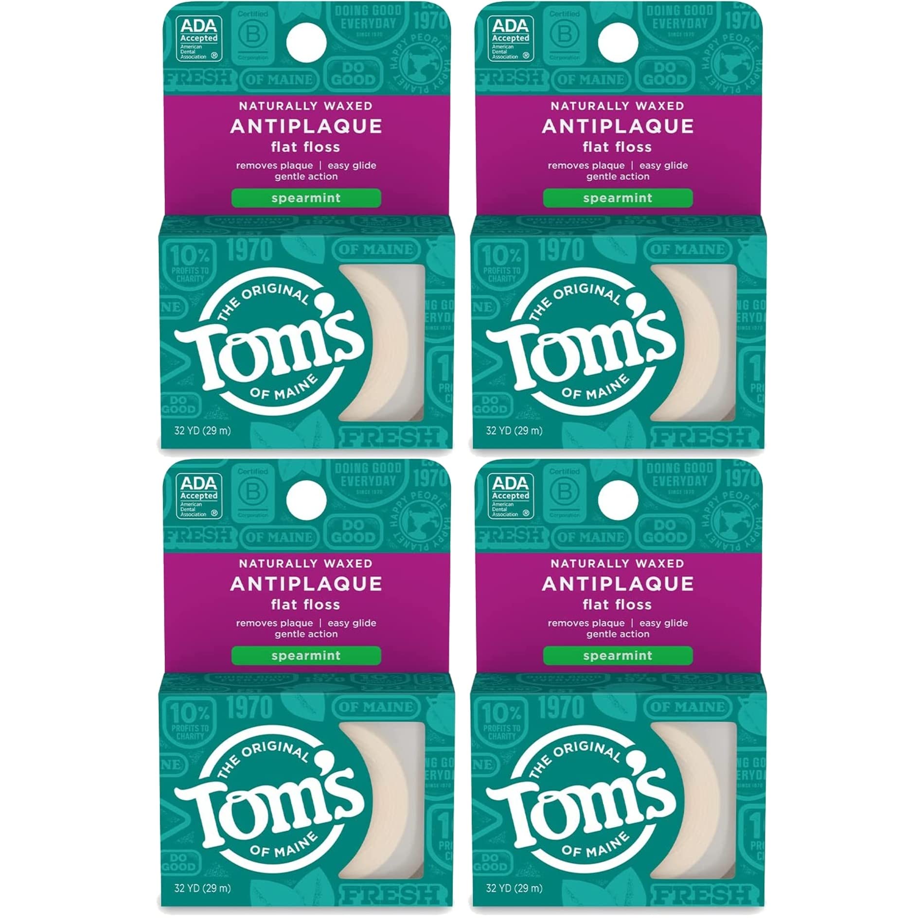 Toms of Maine Anti Plaque Flat Spearmint Floss Pack of 4