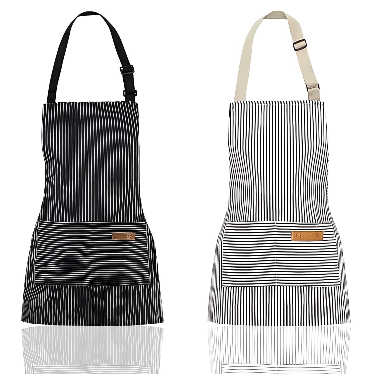 2 Pack Chef Apron, Kitchen Cooking Aprons for Girls and Boys Adjustable Stripes Apron with 2 Pocket