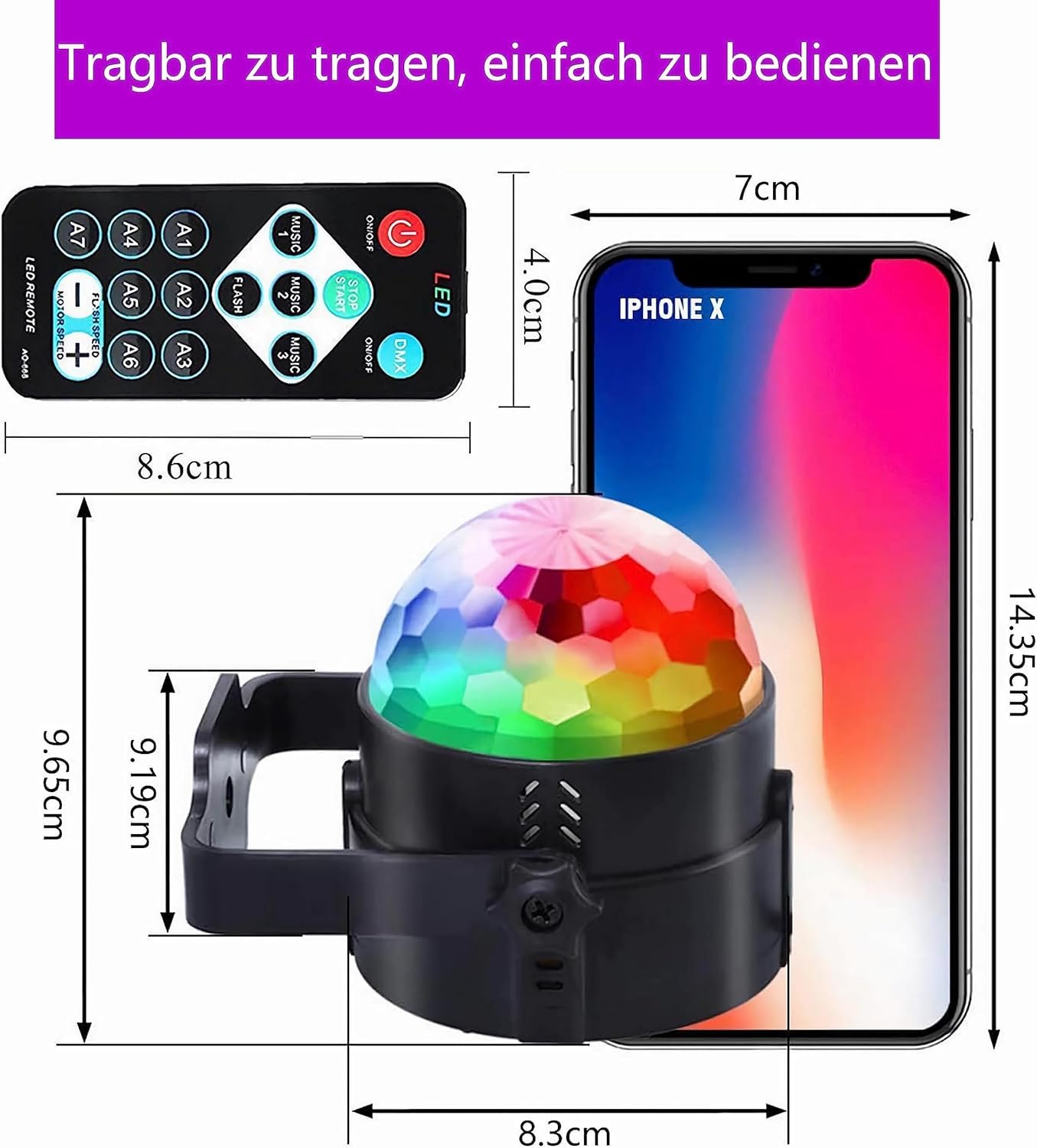 4er-Pack Discokugel Partylicht mit Fernbedienung, 4 m Netzkabel, Europäischer Stecker, musikgesteuert, tragbar für draußen und drinnen, DJ Licht, Party Gadgets, Discolicht
