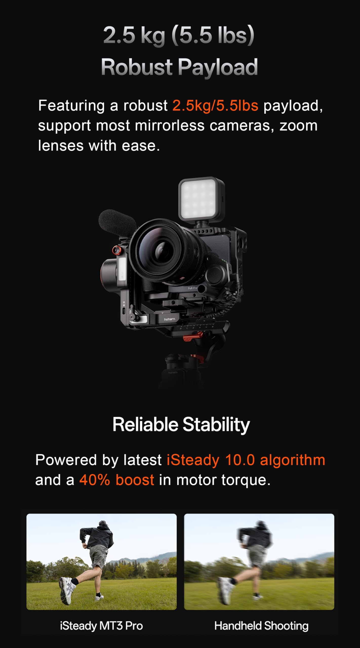 hohem iSteady MT3 Pro - Estabilizador de cámara con seguimiento de IA, cardán 4 en 1 para cámara sin espejo/compacta/acción y smartphone, control remoto de pantalla táctil desmontable de 1.4 pulgadas