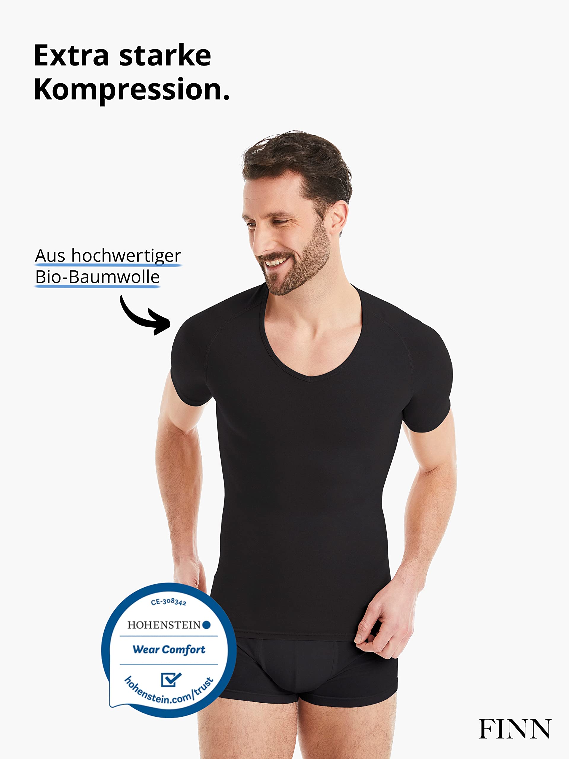 FINN Męska koszulka kompresyjna modelująca figurę z efektem wyszczuplającym brzuch - krótki rękaw Shapewear podkoszulek z bawełny - Body Shaper dla płaskiego brzucha