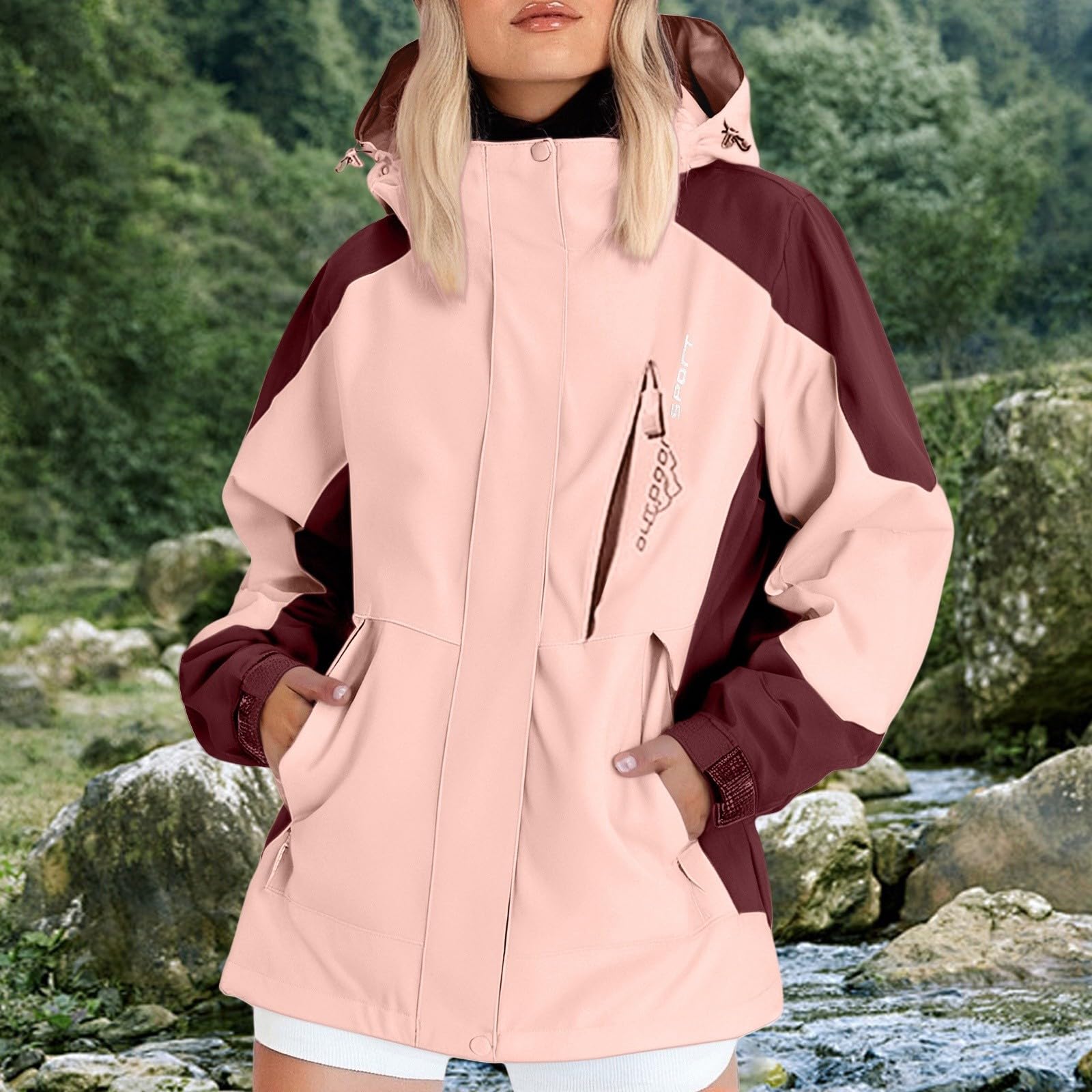 MJGkhiy Chaqueta impermeable mujer senderismo chaqueta cortavientos lluvia ligera chaquetas impermeables con capucha talla grande cortavientos Trench deportivo camping Softshell al aire libre chaleco