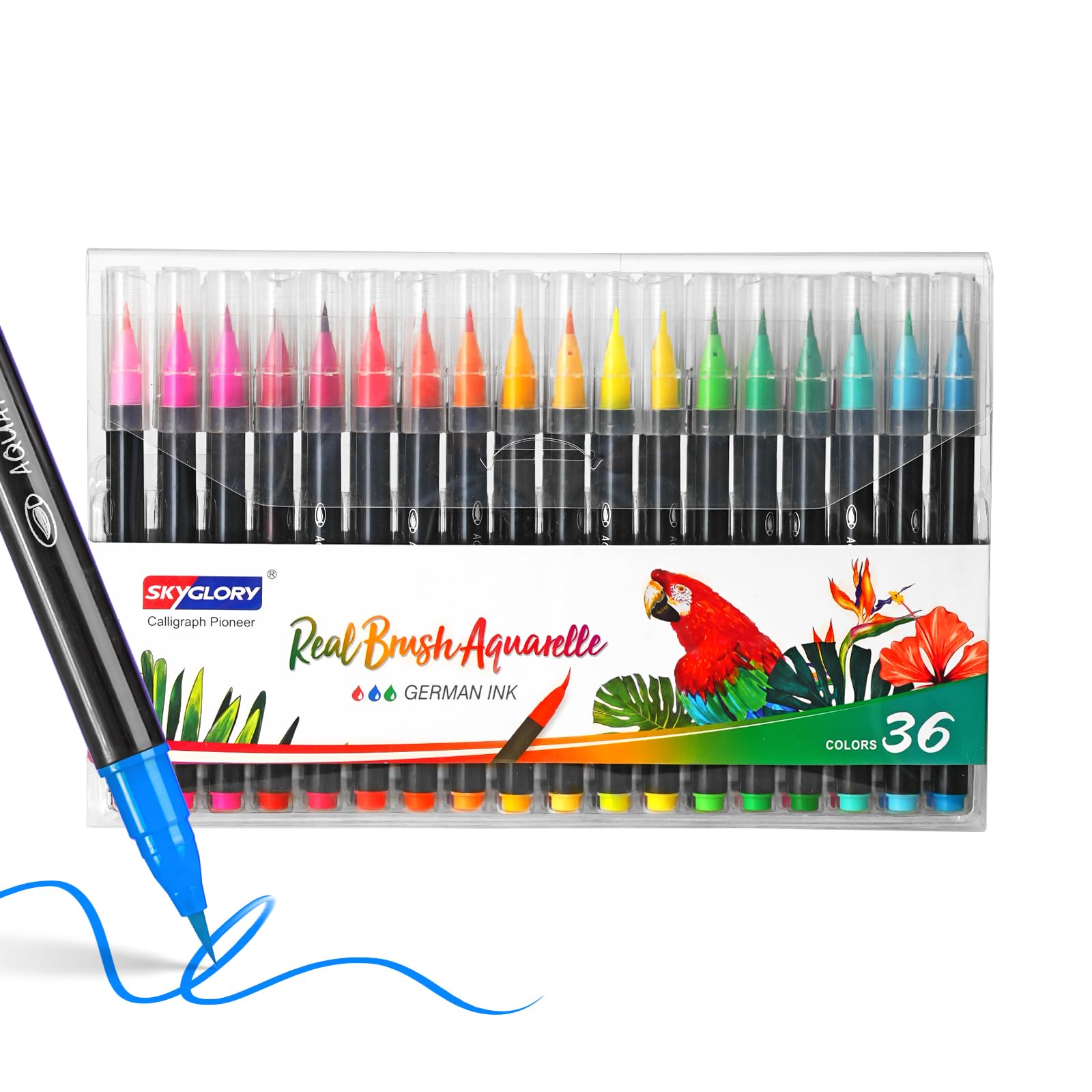 SKYGLORY 36 Colours Flexible Nylon Brush Tips Watercolour Pencils Colour Brush Pens for Colouring, Painting & Calligraphy