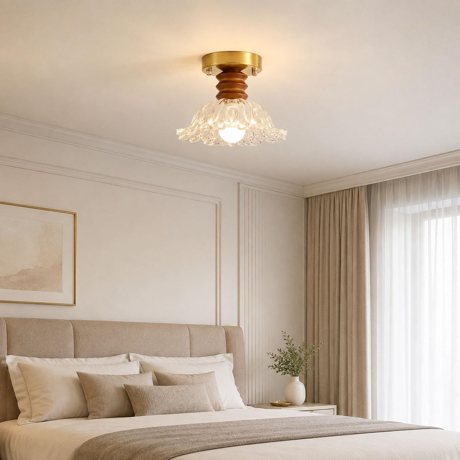 Przezroczysta szklana lampa sufitowa kwiat, półwpuszczana midcentury