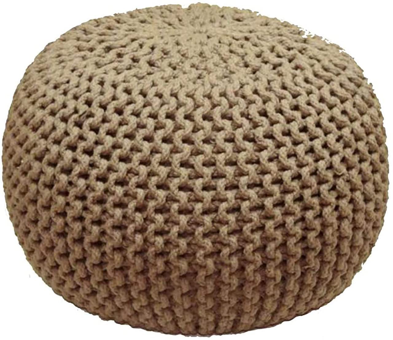 SK MERCHANDISE 100% Cotton Natural Knitted Pouffe Footstool Bean Filled Chunky Handmade for Living Room Children or the Elderly Ottoman - Tan