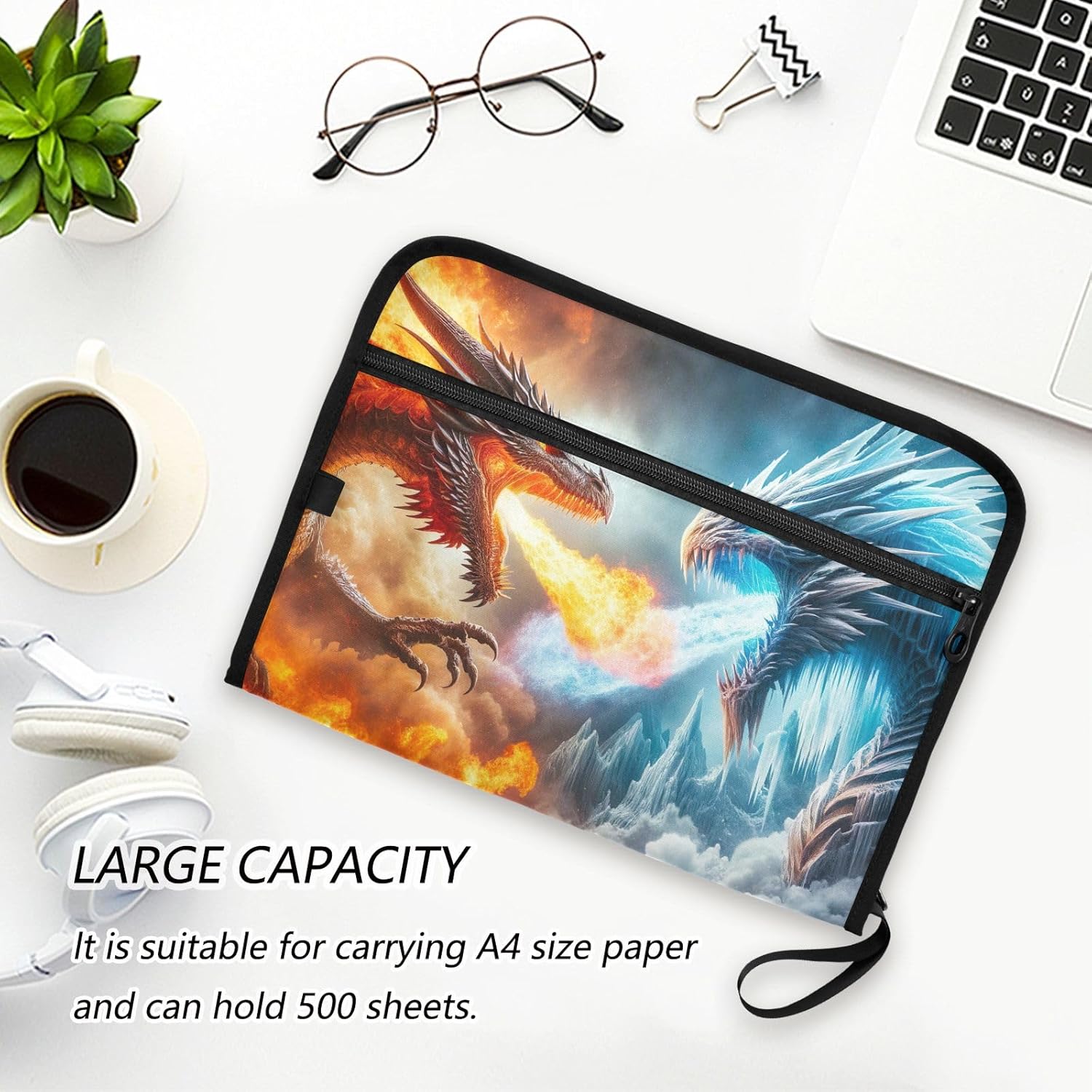 Dragon Ice and Fire Accordion Folder Organizer A4 Letter Size Organizer Folio, Office Folders with Pockets