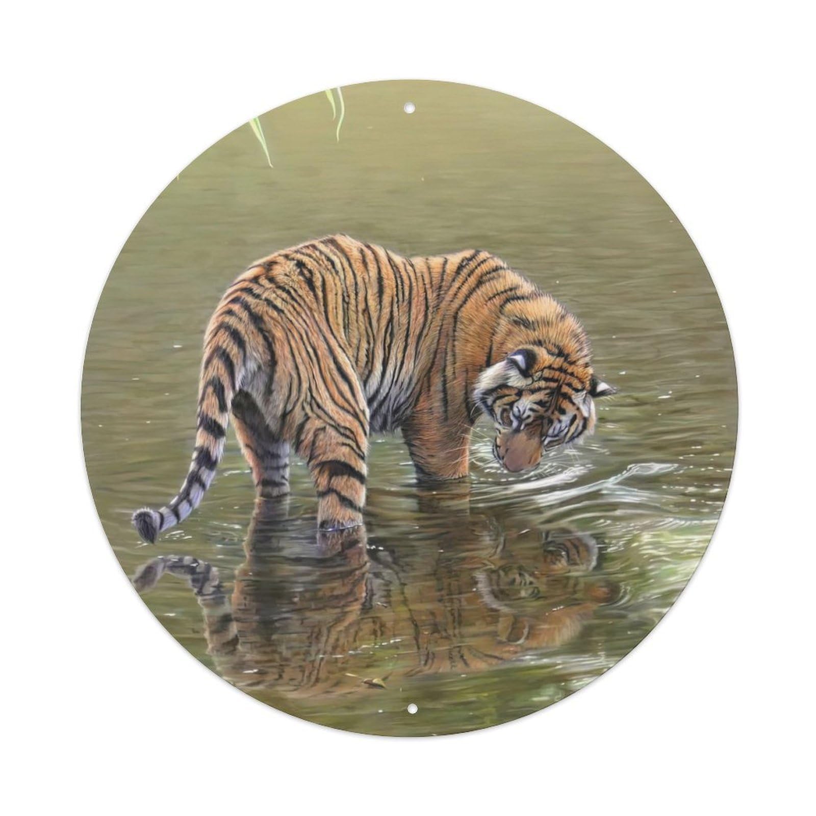 Animals Artwork Tiger in The River Vintage Metal Tin Sign Plaque Wall Decor for Cafe, Club Bar, Office, Garden Metal Poster 8x8Inch