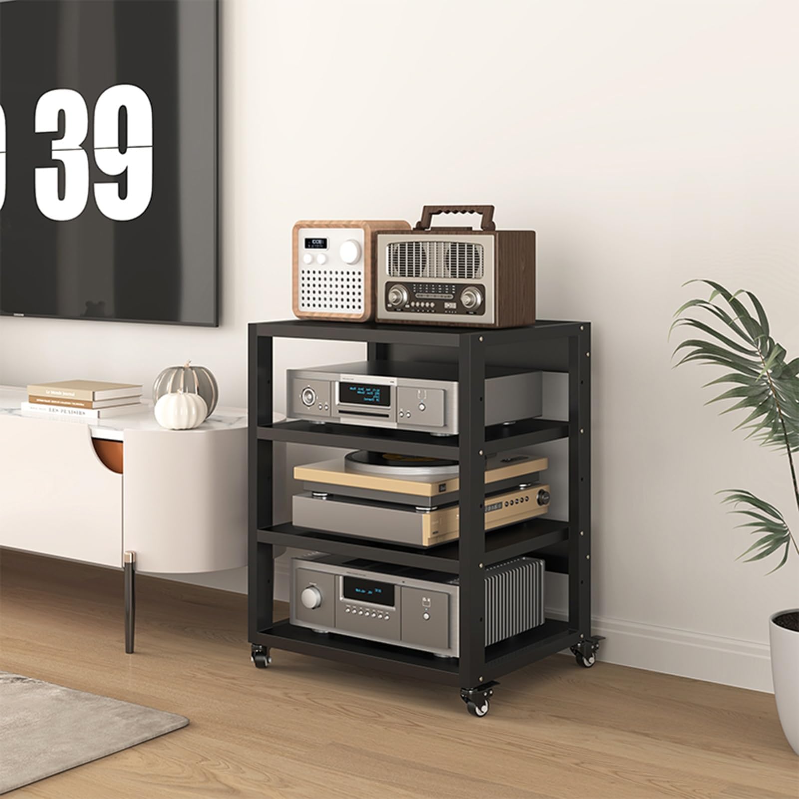 2/3/4/5 Tier Movable Audio Video Components Cabinet Audio Rack Media Stand Corner TV Stand HiFi Racks and Stands Audio Rack Cabinet for Living Gaming and Recording Rooms(4 Tier 55x50x69.5cm)