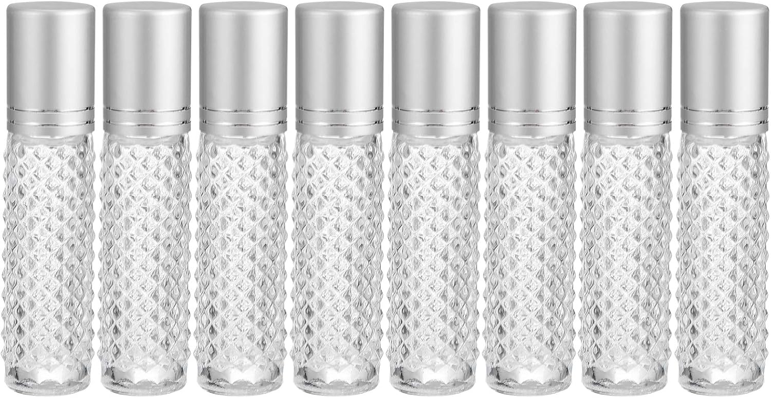 Beaupretty 8 pack Refillable Roller Ball Bottles 10 ml Glass Essential Oil Roller Bottles Leak Resistant Roll on Containers for Perfume Massage Oil and Travel Storage