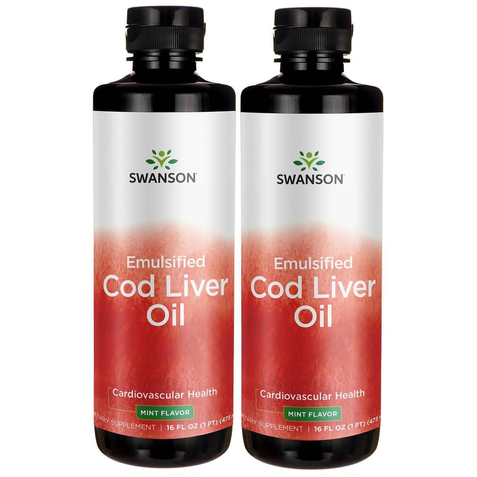 Swanson Emulsified Cod Liver Oil, Mint Flavor, 16 fl oz Liquid, 2 Pack 16 Fl Oz (Pack of 2)