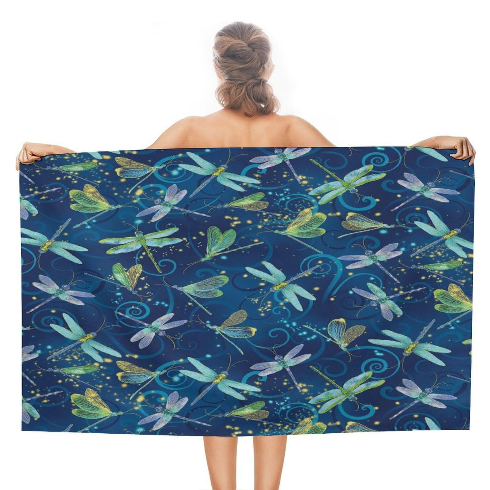VstaDank Blue Dragonfly Bath Towel Stylish Double-Faced Pile Travel Towel Soft Absorbent Beach Towel for Pool Swim Sports Camping Adults Gift 51X31 Inch
