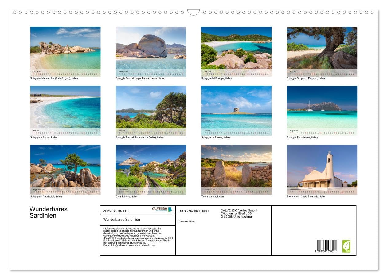 Wunderbares Sardinien (Wandkalender 2026 DIN A2 quer), CALVENDO Monatskalender: Die wunderschönen Strände Sardiniens (CALVENDO Orte)