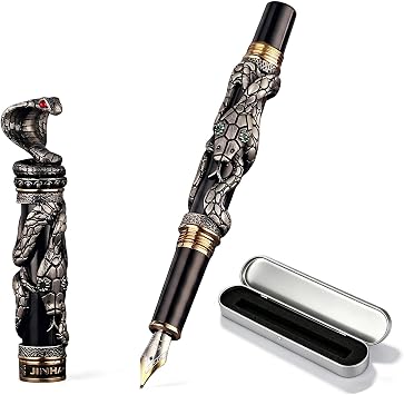 Jinhao Antique Silver Snake Fude Pen, Calligraphy Fountain Pen with Box