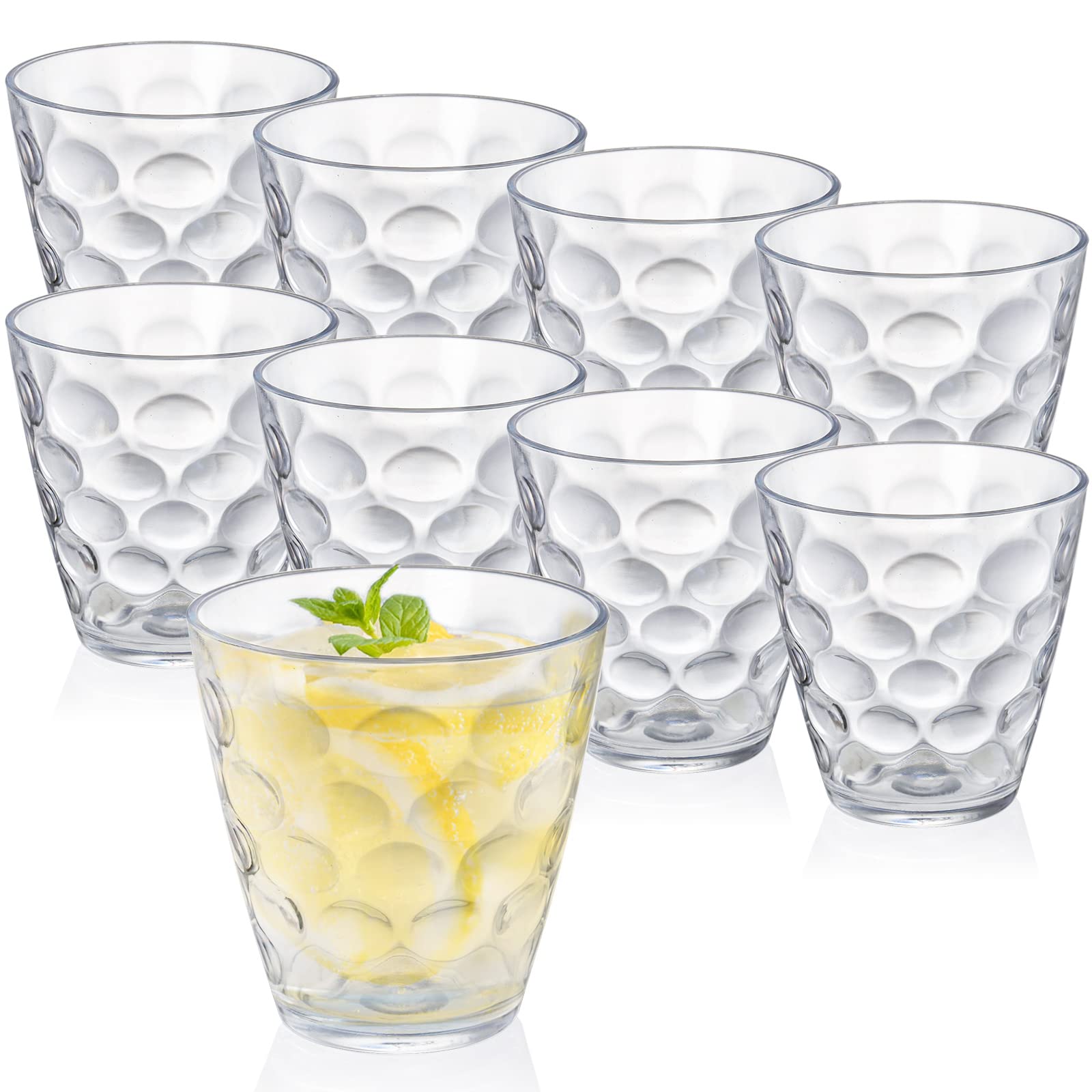 Hiceeden Set of 9 Plastic Tumblers Drinking Glasses, 280ML/ 10 OZ Unbreakable Clear Water Cups