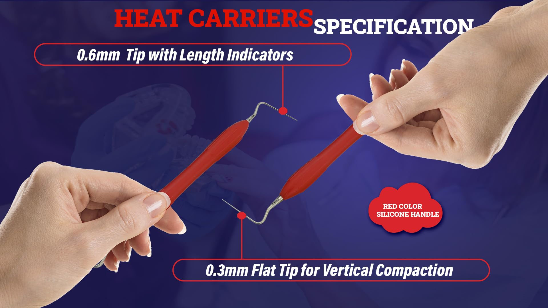 MUSAMED Dental Heat Carrier Plugger Double-Sided No 1/2 (Medical-Grade Stainless Steel) Endodontics Dental Instruments Spreaders & Pluggers (#1-2 Red)