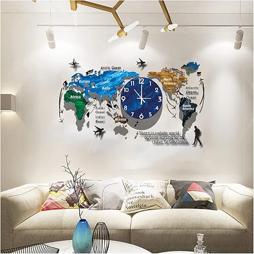Reloj de pared con mapa del mundo, diseño moderno, pegatinas 3D, reloj colgante grande, mapa del mundo, minimalista, moderno, reloj único minimalista