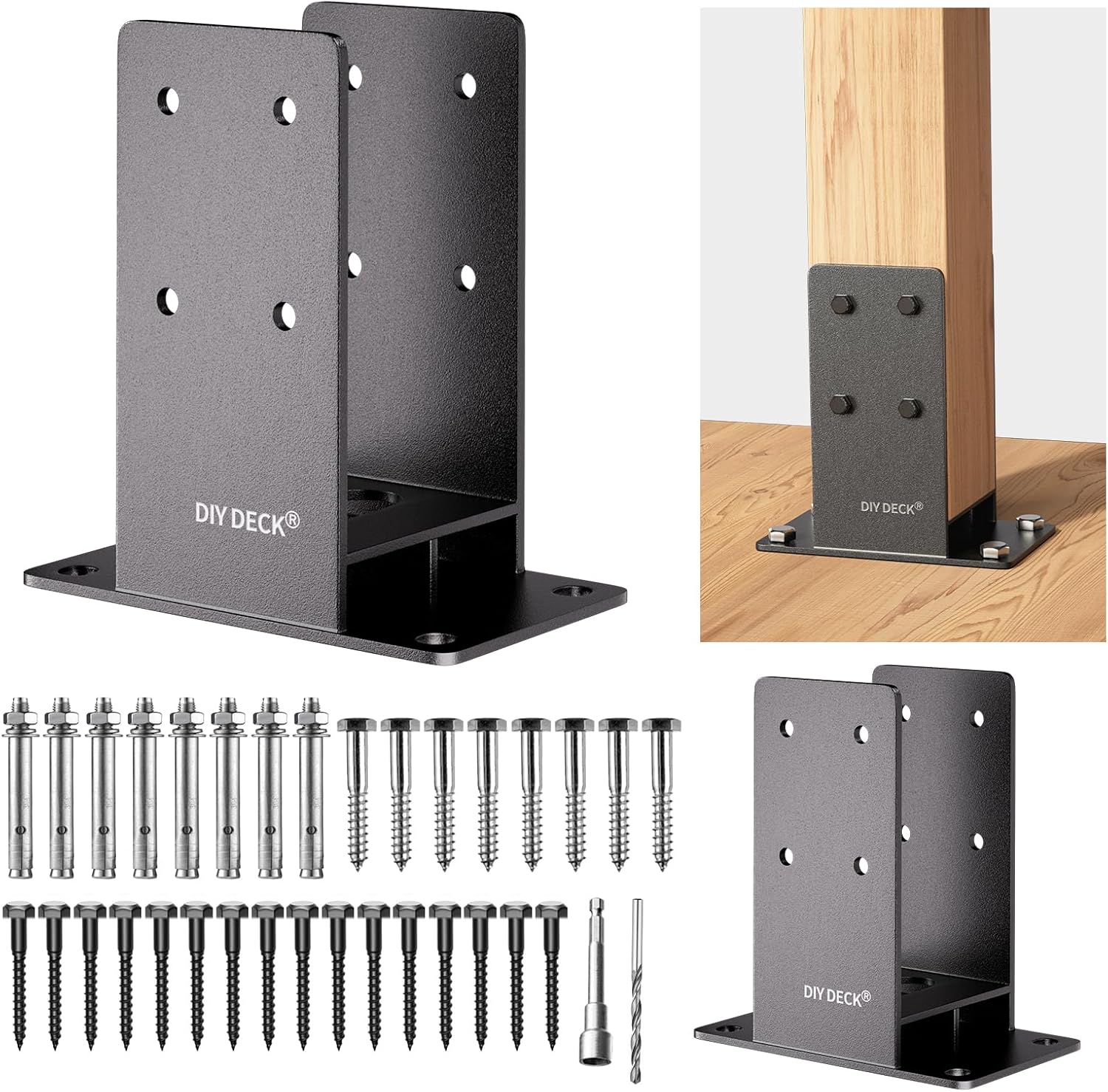 4x4 Wood Post Base (Internal Size 3.6" x3.6 ) Heavy Duty Stainless Steel Powder-Coated Post Anchor with Air Flow Channel Fence Post Anchor Base for Deck Railing, Pergolas, Fence Pillar, 2Pack