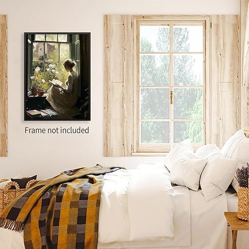 Miniatura 4 de Pósteres vintage de retrato femenino al óleo para mujer, lectura de ventanas, libros, arte de pared, pintura de niña antigua, impresiones estéticas