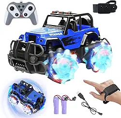 Carrinho de Controle Remoto para Crianças, Carro RC com Luzes LED e Efeitos Sonoros, Acrobacias Off-road de 2,4 GHz RC, Recarregável, presente para meninos de 3 a 12 anos Brinquedo para Crianças azul