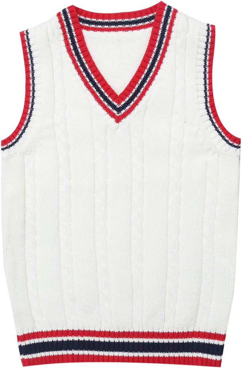 JanJean Kids Boys Girls V Neck Sweater Vest Sleeveless Pullover Kintted Waistcoat Jumper Casual Knitwear School Uniform