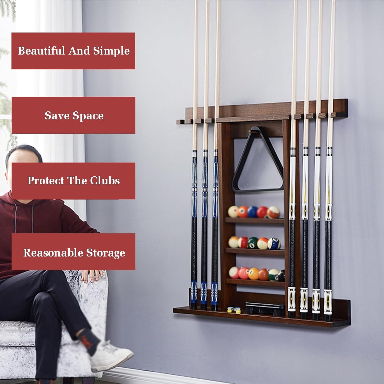 XLTFUC Wall-mounted Pool Cue Rack,Pool Cue Storage Rack,Fishing Rod Storage Rack,Holds 8 Cue,for Billiard Room Game Room Club Pool Table Accessories(Black)