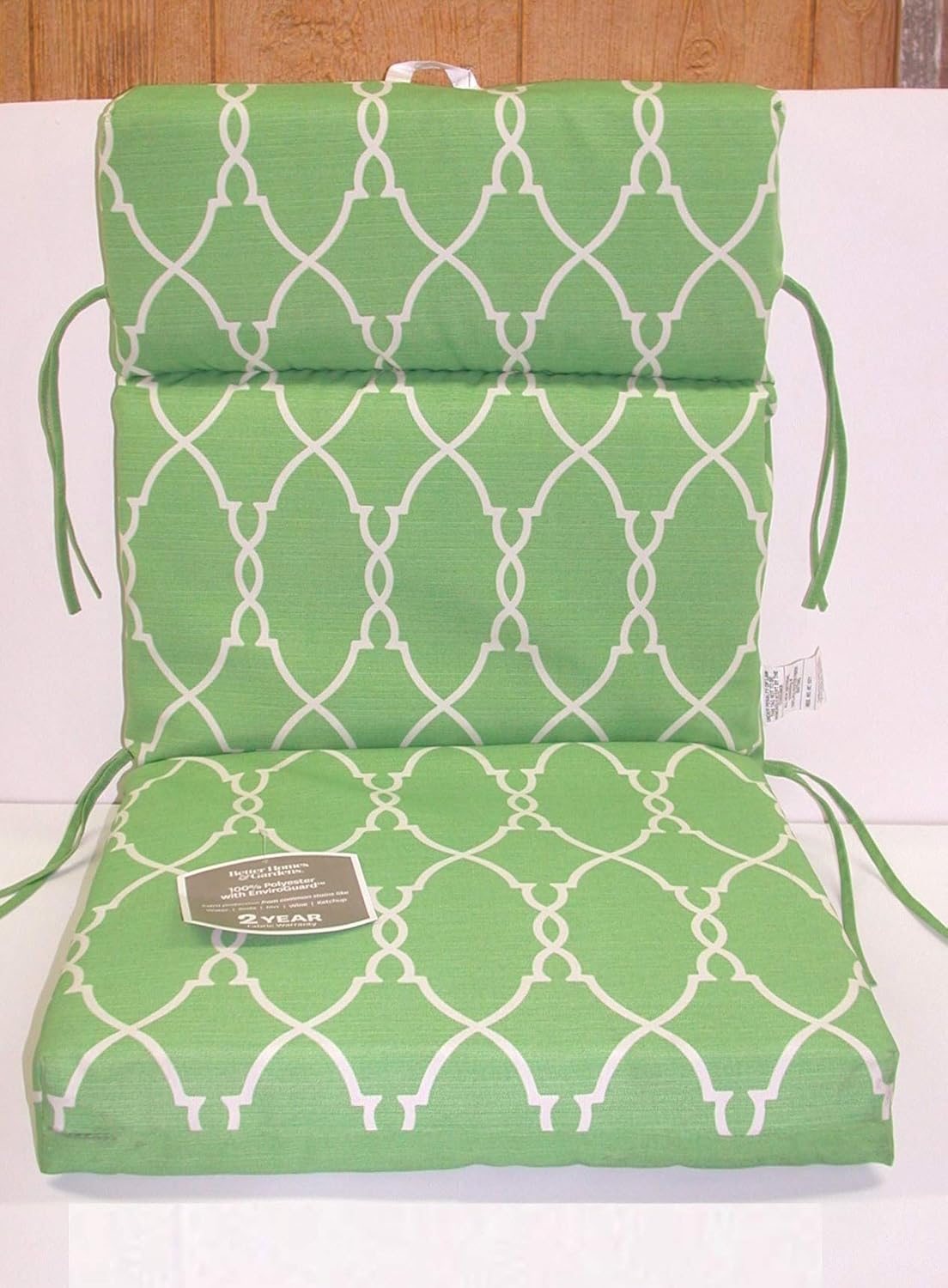 Outdoor Dining Chair Cushion ~ Elegant Trellis Green White ~ 21 x 44 x 4.25 New