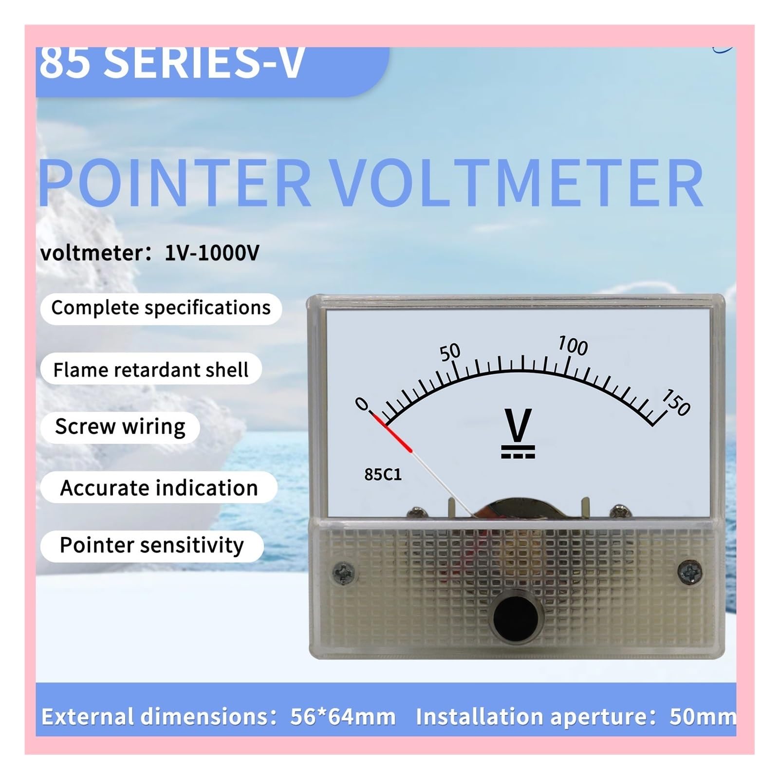 Instrumentos de panel de corriente analógica, Analógico DC AC Amperímetro Voltímetro Serie 85 Puntero Panel Mecánico Medidor 1-1000v 56x64mm(85C1 AC,500v)