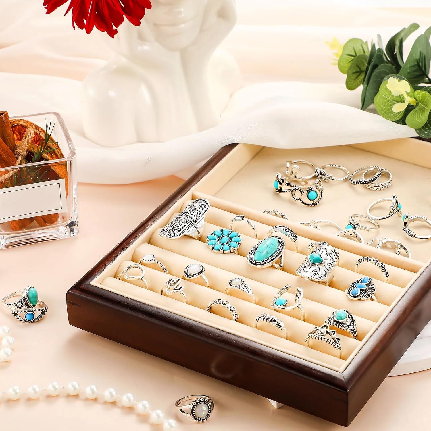 Huquary 84 Pcs Vintage Turquoise Rings for Women Bohemian Silver Oval Gemstone Western Boho Stackable Joint Knuckle Midi Stacking Rings Set for Women Girls Gifts