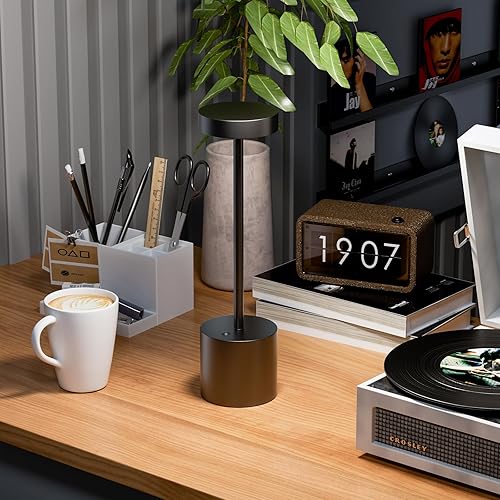 Miniatura 6 de SKEFUNA Lámpara de mesa LED inalámbrica, recargable, portátil, funciona con pilas, 3 colores regulables, funciona con luces táctiles, luces de mesa