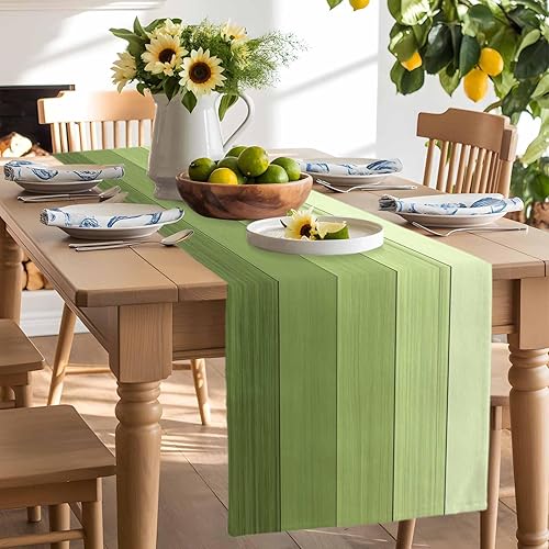 Miniatura 314 de Camino de mesa de algodón y lino estilo granja rústico retro, textura de madera de granero, color degradado marrón y gris, antideslizante,