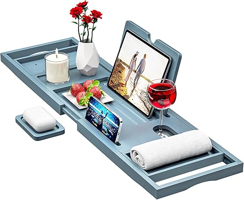 Vista 13 de Bandeja de bañera de alta calidad, bandeja de baño, mesa de bandeja de bañera para bañera, bandeja de baño para bañera, tamaño ampliable, se adapta