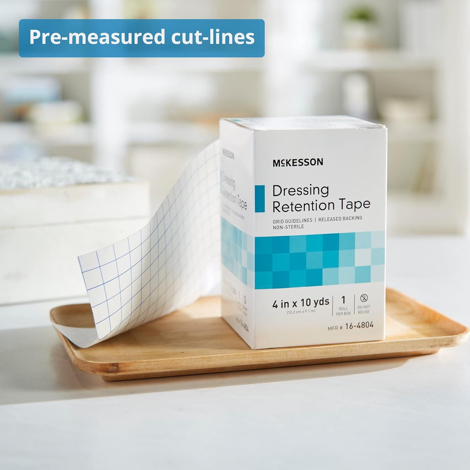 McKesson Dressing Retention Tape, Non-Sterile, Grid Guidelines, 4 in x 10 yd, 1 Roll, 24 Packs, 24 Total