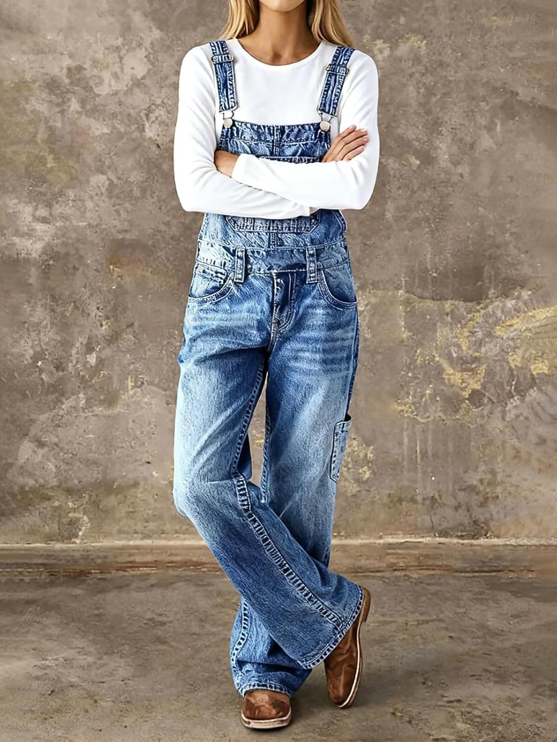 Flamingals Denim Overalls for Women Multi Pocket Wash Baggy Straight Leg Casual Denim Jumpsuits - Image 5